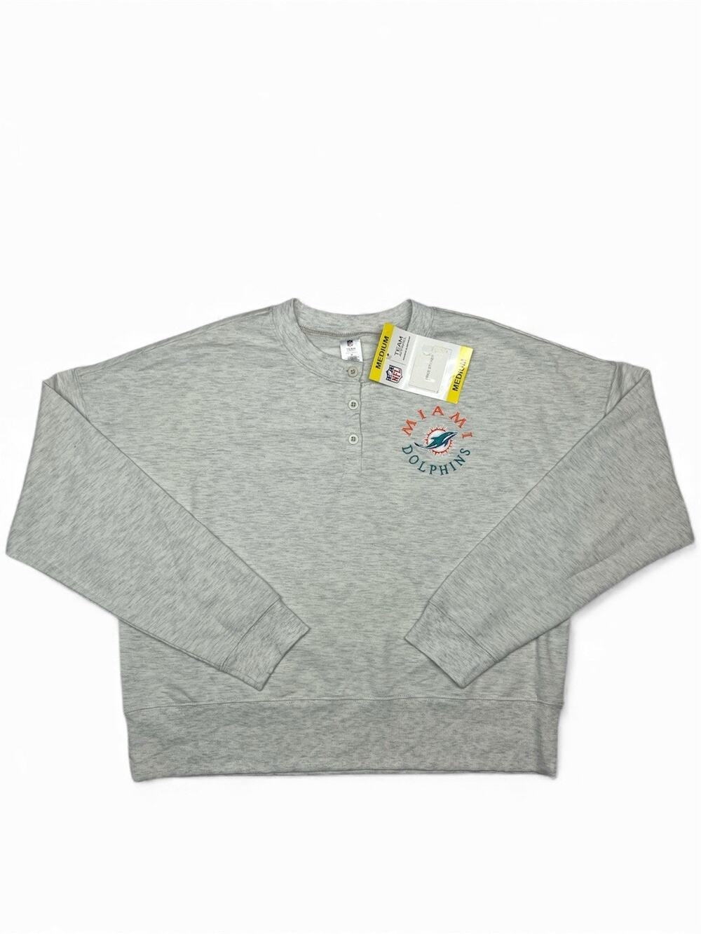 Miami Dolphins Womens’s Medium Cropped Henley Long Sleeve Gray NFL Team Apparel